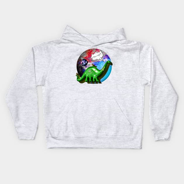 Dino might- retro Dino and planets Kids Hoodie by aadventures